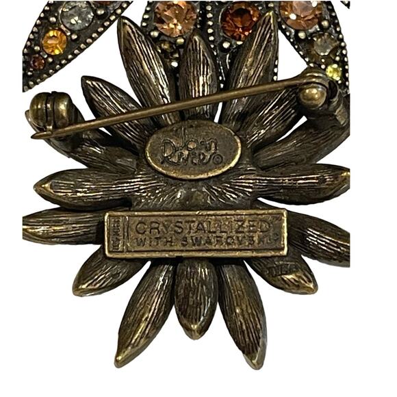 Joan Rivers Vintage Swarovski Crystal Sparkle Starburst Brooch Pin Set Bronze - Picture 7 of 15